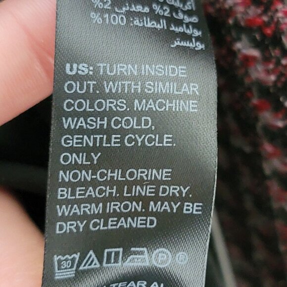 White House Black Market Red Black Tweed Fringe Moto Work Blazer Jacket Size 12 - Picture 11 of 11